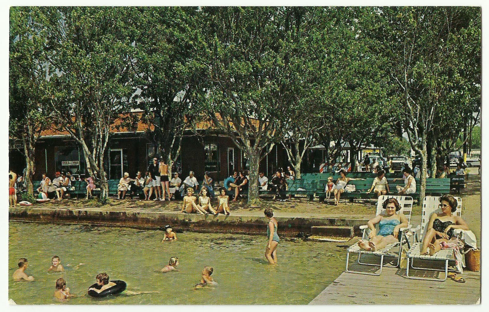 White Lake Pro-Am Half Triathlon: vintage postcard of the white lake beach and swimming area, north carolina