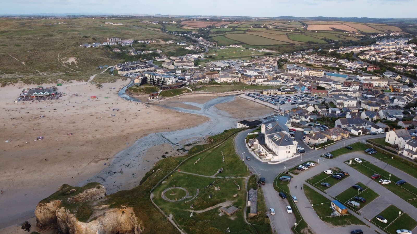 Perranporth Triathlon: perranporth beach and town, cornwall