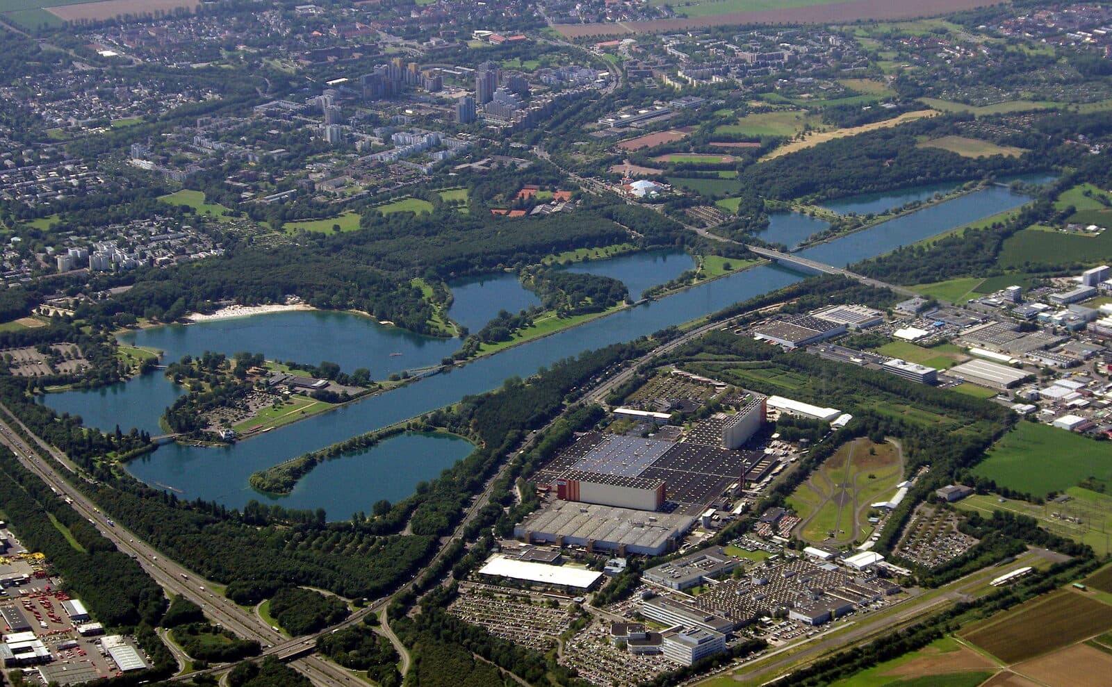 Köln Triathlon: aerial view of the fühlinger see, cologne — destination scenery near köln; not a photo of this event.
