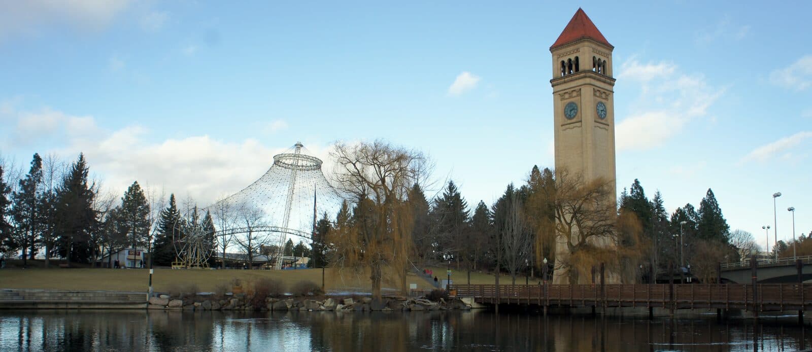 The Split: riverfront park, spokane, with the expo 74 pavilion and clock tower