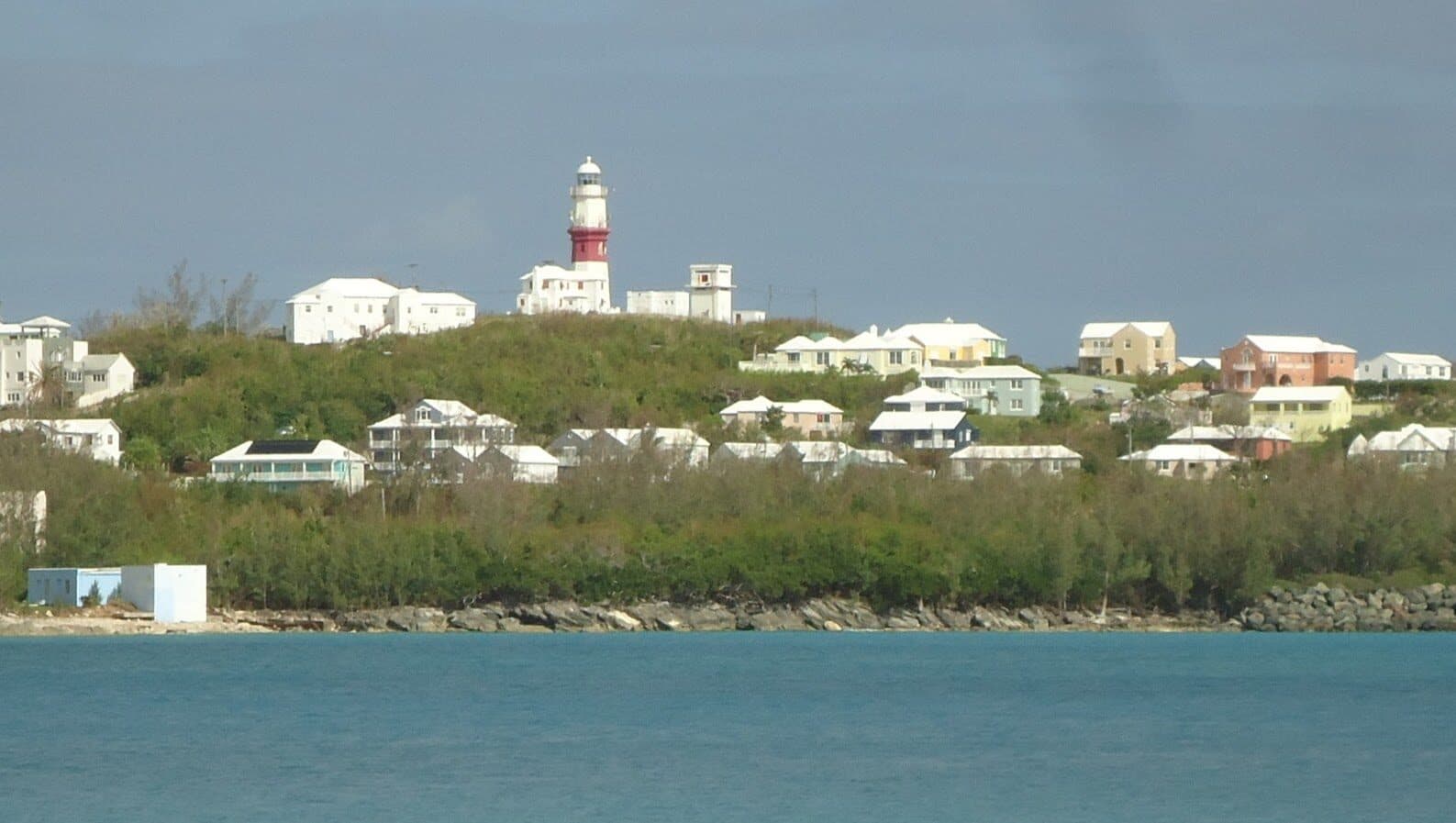 Emma Norman Standard Distance Triathlon Championships sponsored by Bermuda Sports Lab: st. david's lighthouse seen across the water from clearwater beach, bermuda