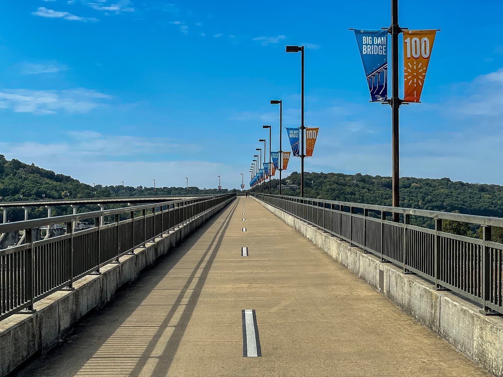 Jacob Wells 3 Bridges Marathon: deck of the big dam bridge, crossed at miles 1 and 18 (1.6 and 29 km)