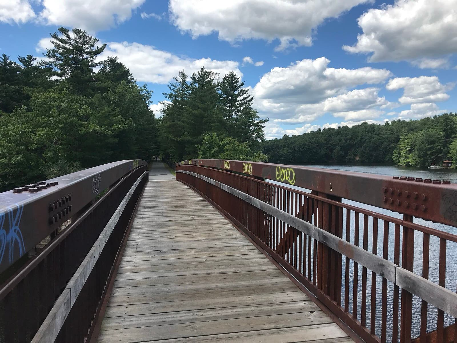 Manchester City Marathon: paved rail-trail bridge over the piscataquog river, on the course