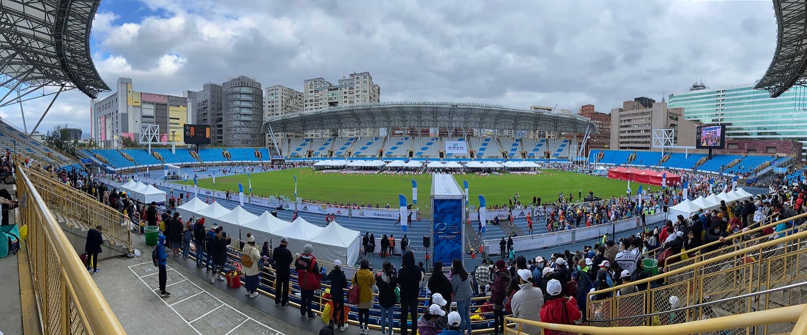 Taipei Marathon: finish area inside taipei municipal stadium during the 2022 taipei marathon