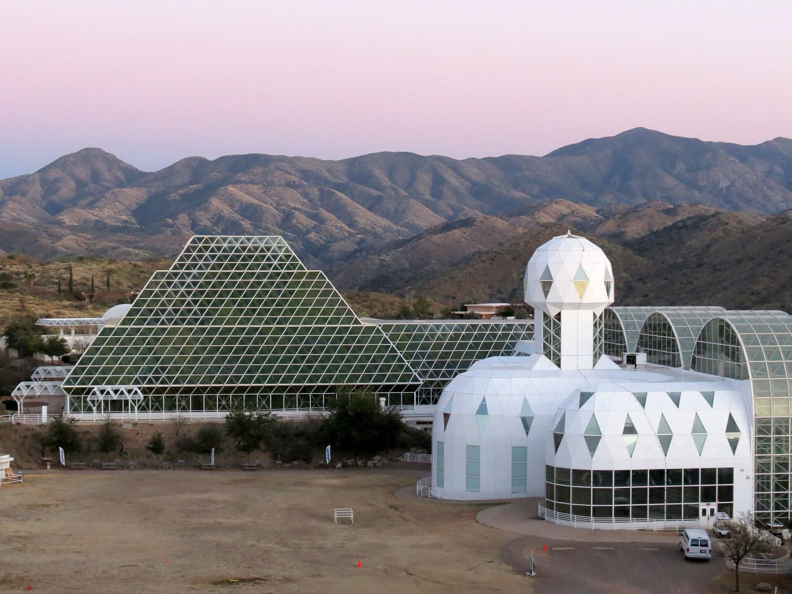 Tucson Marathon: biosphere 2 at dusk, the marathon start