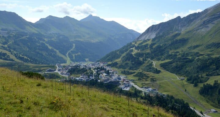 Obertauern and its summer ski slopes, seen from above the Grünwaldsee