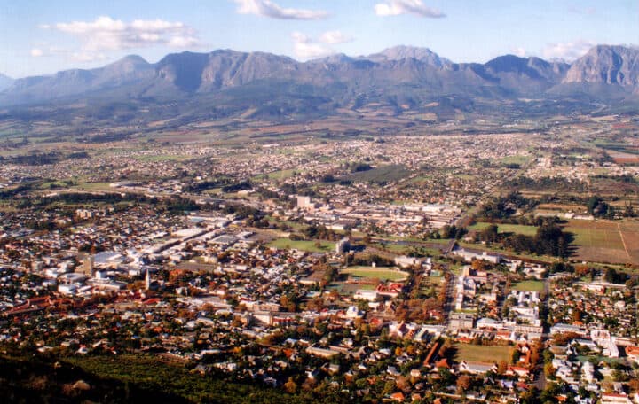 Paarl and the Drakenstein mountains from Paarl Mountain