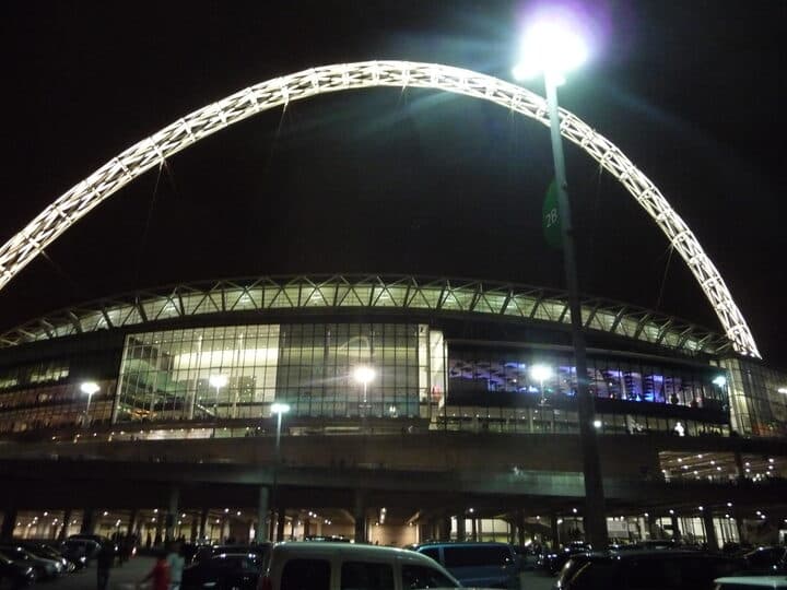 Wembley Stadium arch at night