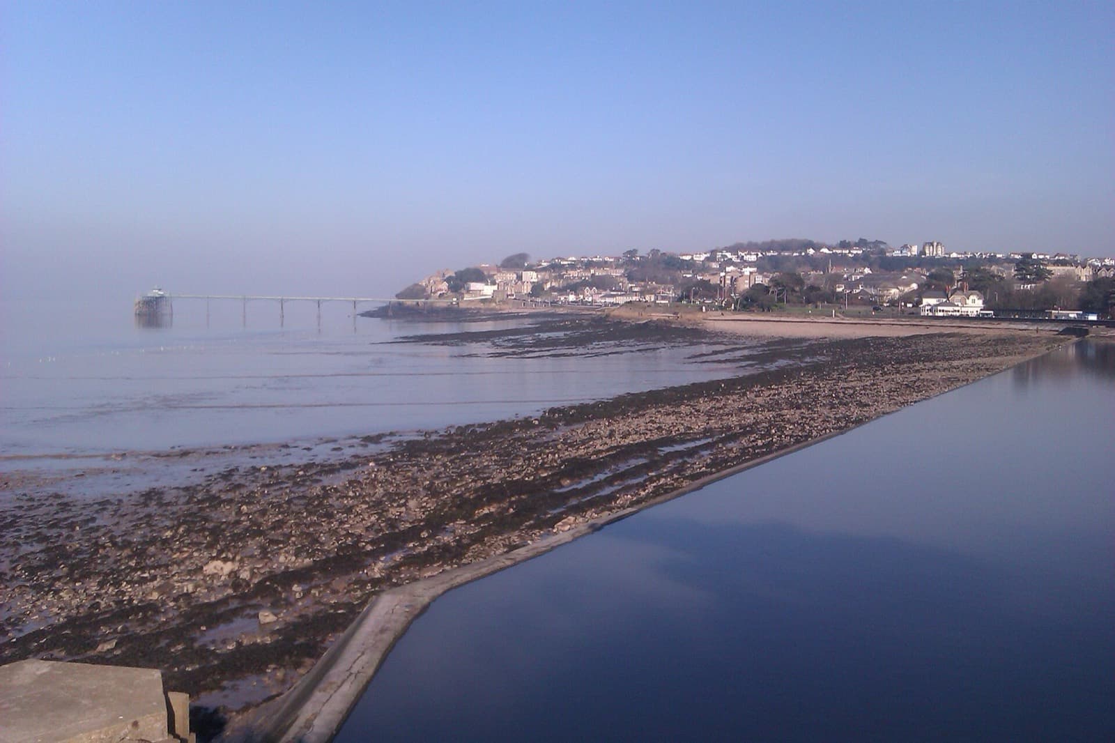 Clevedon Triathlon (Channel Events): clevedon marine lake with the pier behind