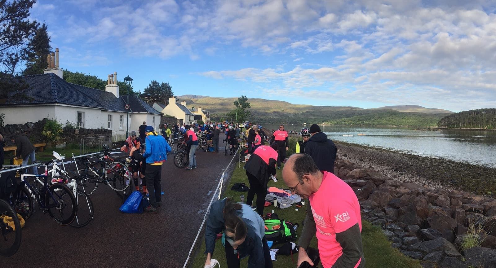 Celtman Extreme Triathlon: celtman transition area at shieldaig on race day (2024), cropped from panorama