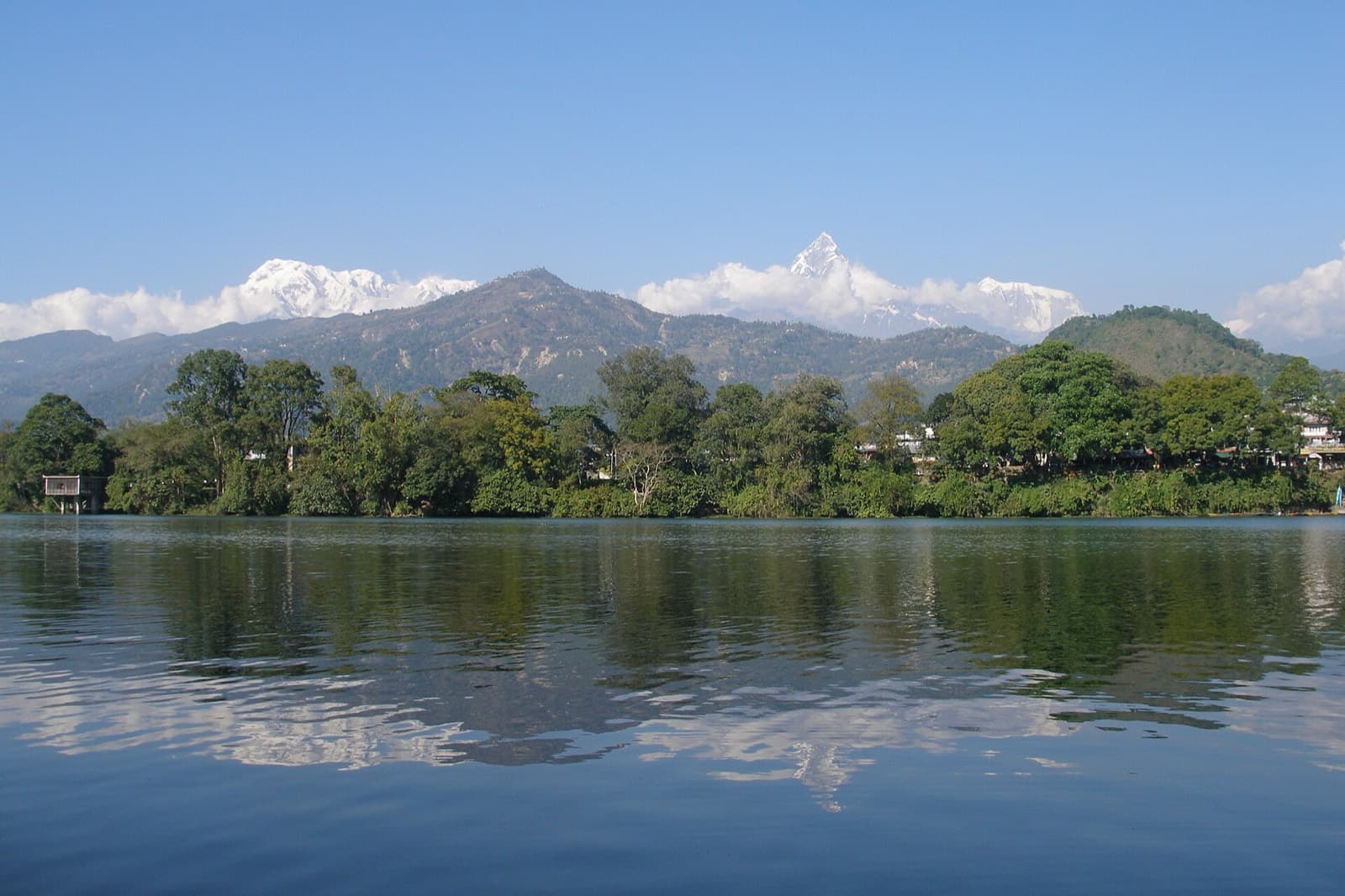 Himalayan Xtreme Triathlon: phewa lake with annapurna range and machapuchare, pokhara