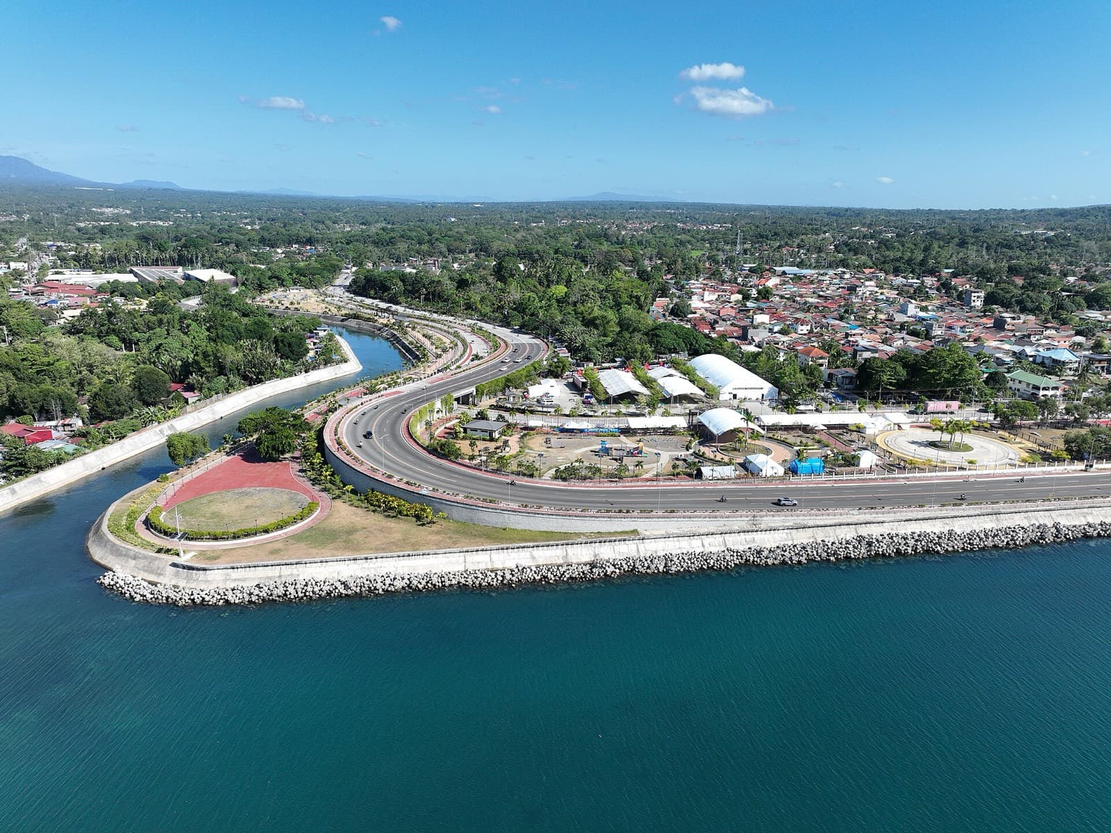 IRONMAN 70.3 Davao Philippines: davao city coastal road at bago aplaya, aerial (day after 2026 race)