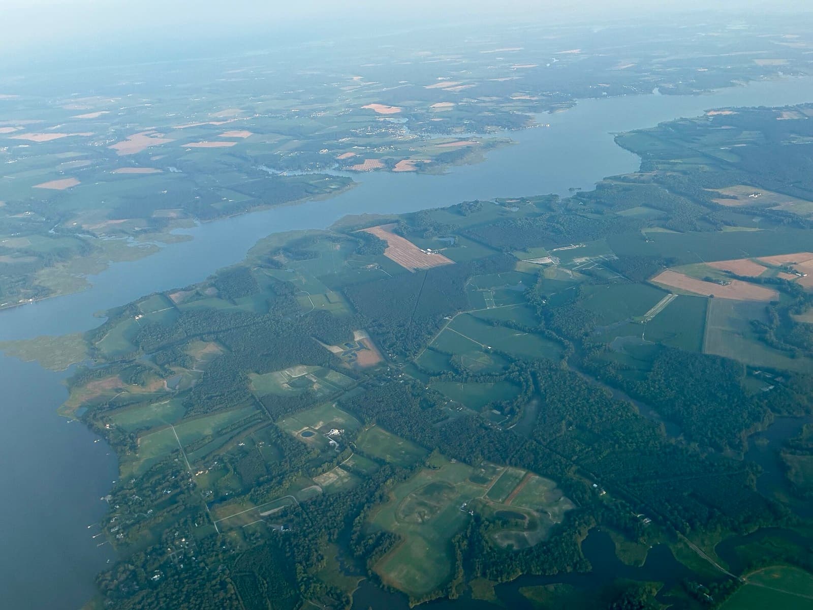 IRONMAN 70.3 Eagleman: aerial of the choptank river and flat eastern shore farmland