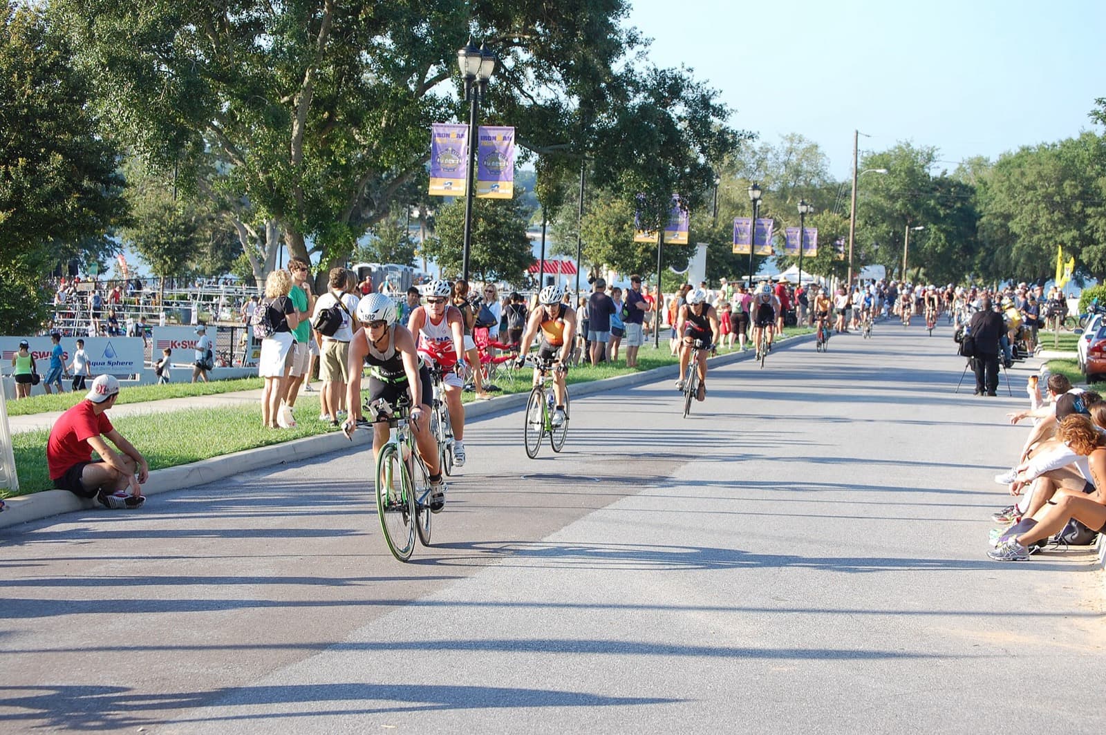 IRONMAN 70.3 Florida: cyclists on the 2012 ironman 70.3 florida bike course beside lake eva park, haines city