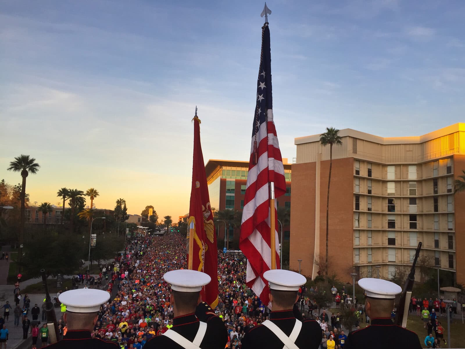 Rock ‘n’ Roll Arizona: marines present the colors before the start of the rock 'n' roll arizona half marathon, tempe, 2015