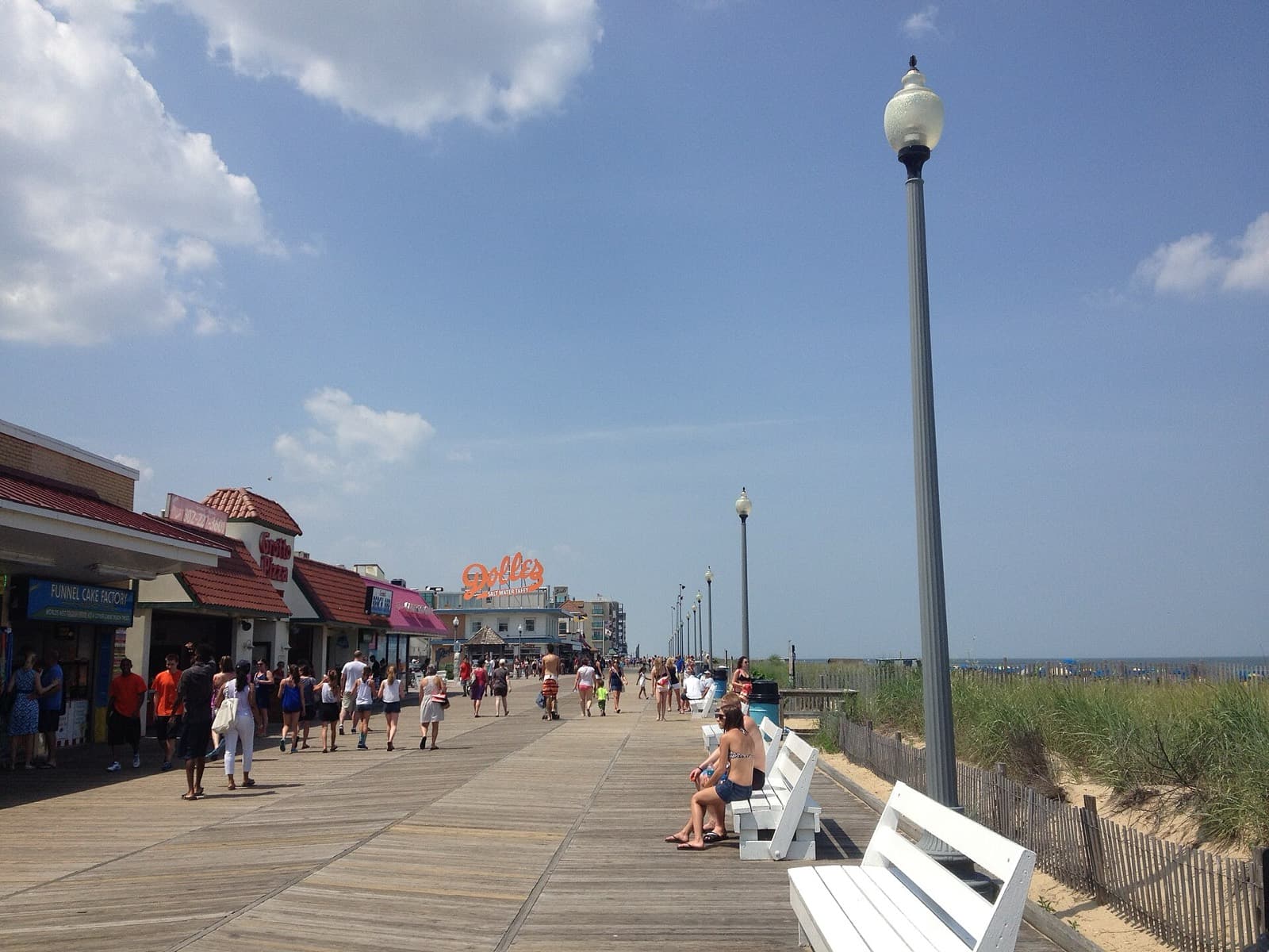 Coastal Delaware Running Festival Marathon: rehoboth beach boardwalk looking north toward rehoboth avenue, the start and finish