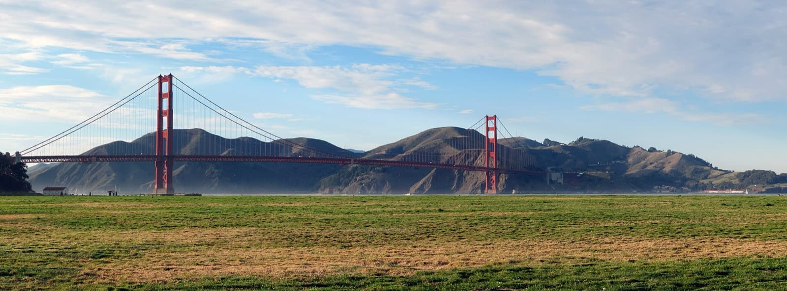 The San Francisco Marathon: golden gate bridge seen from crissy field, near the start of the bridge climb