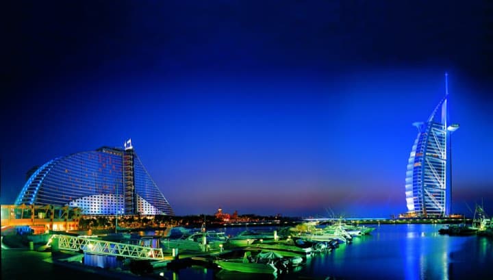 Burj Al Arab and Jumeirah Beach Hotel, passed on the course