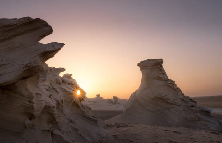 Fossil dune formations at Al Wathba, Abu Dhabi, at sunset