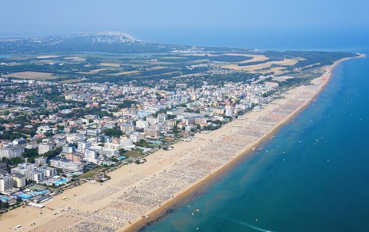 Aerial view of Bibione and its beach