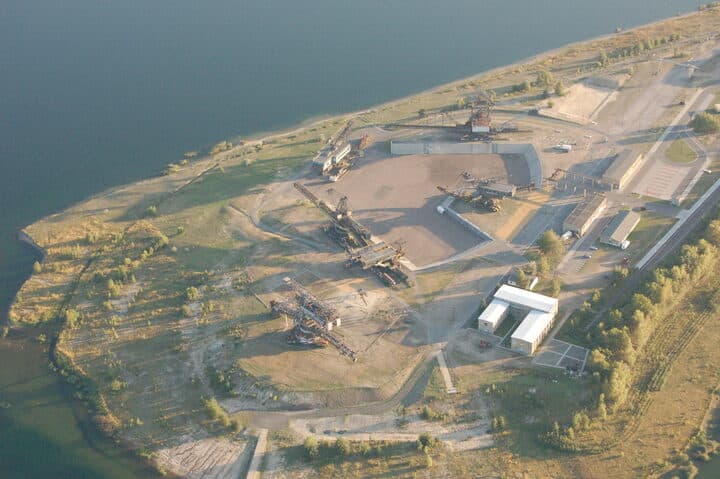 Aerial view of Ferropolis, the 'city of iron' near Gräfenhainichen