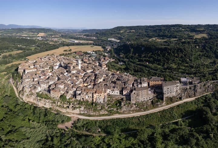 Aerial view of Orte on its tuff ridge