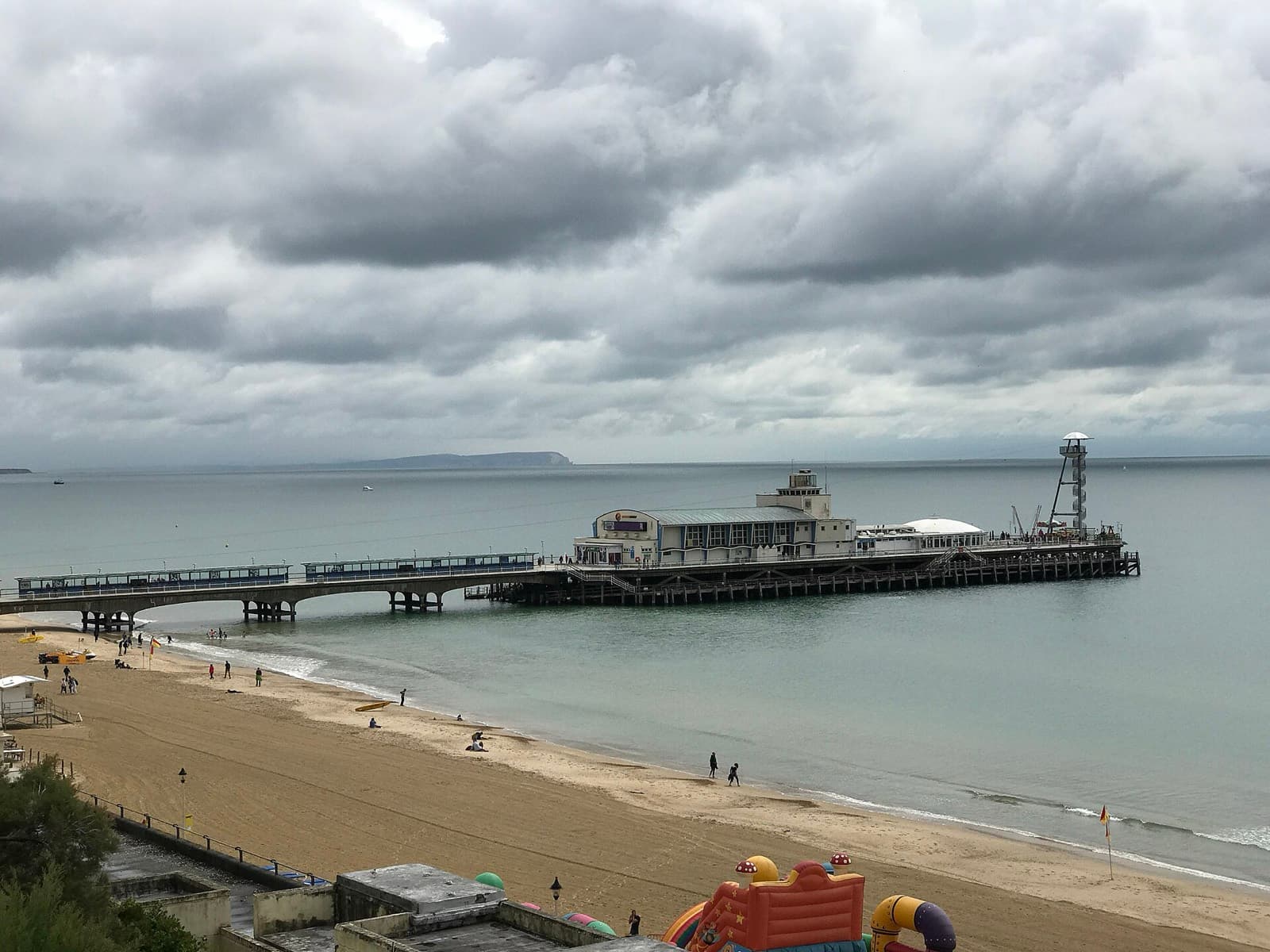 Bournemouth International Triathlon: bournemouth pier and beach from west cliff, the swim venue