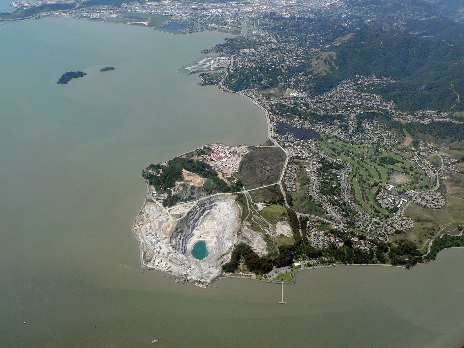 SGRAIL Marin (formerly Marin County Triathlon): aerial of point san pedro with the mcnears beach pier on san pablo bay