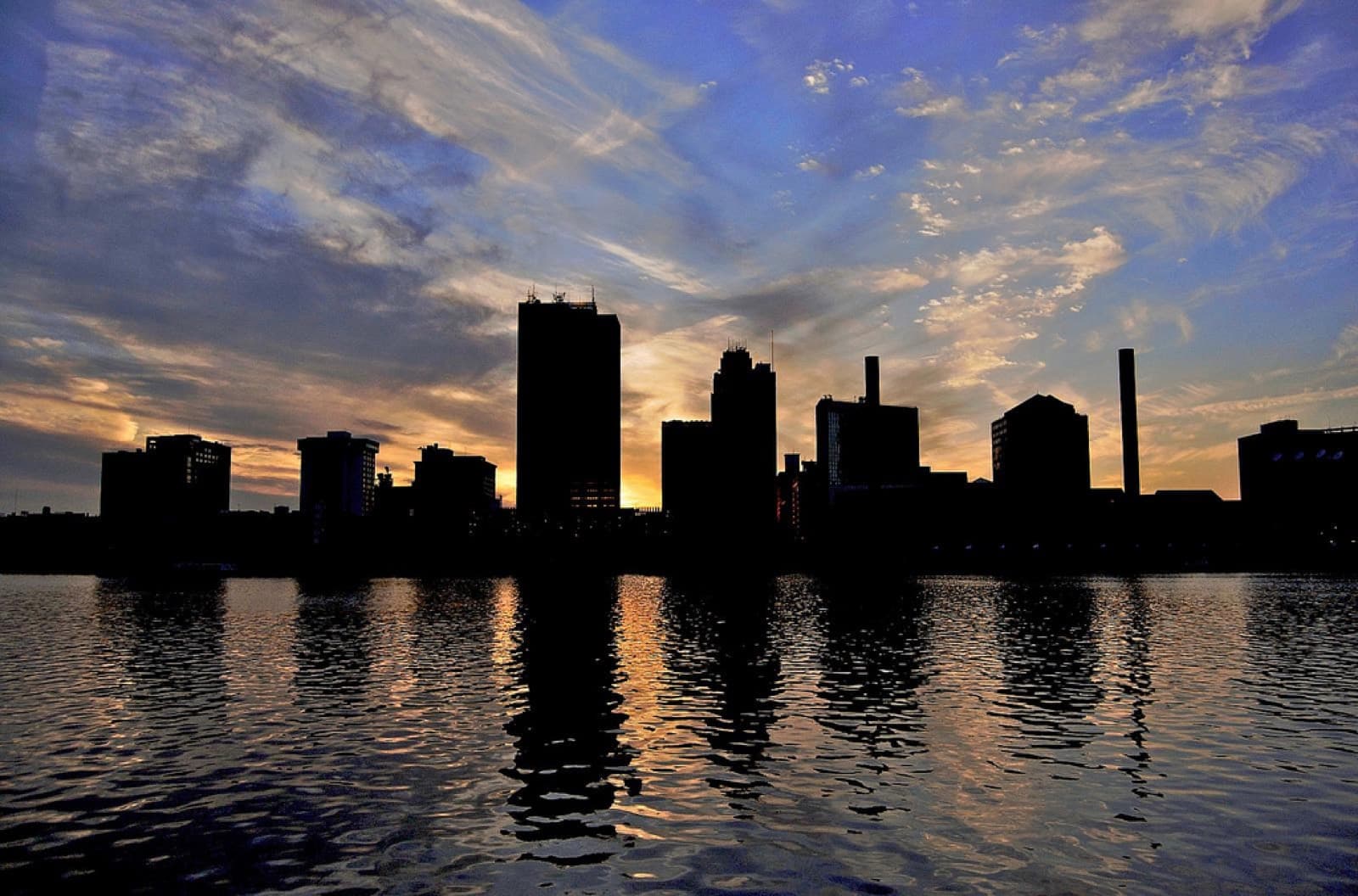 Sylvania Triathlon: toledo skyline on the maumee river at dusk (regional, not the lake venue)