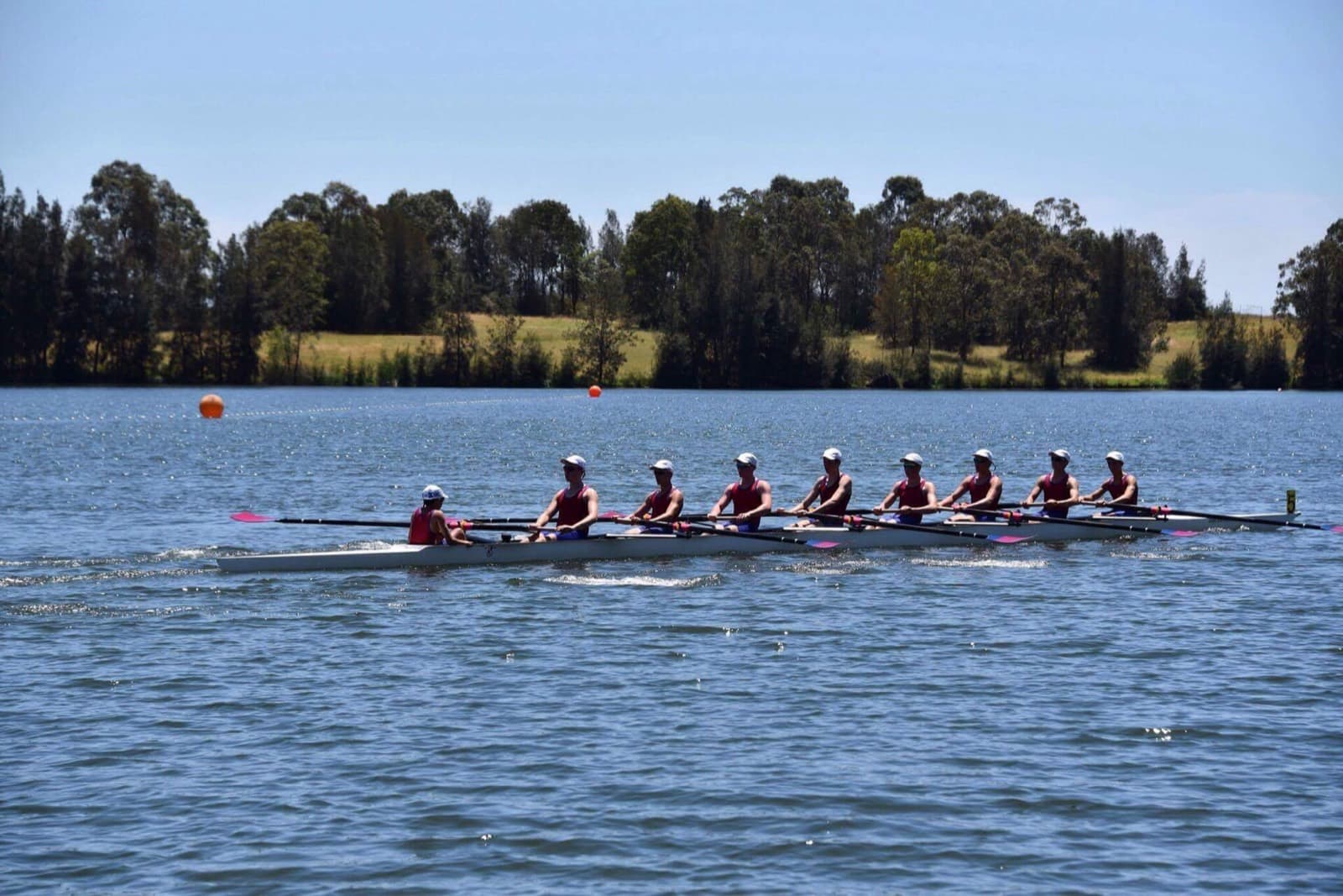 Nepean Triathlon: rowing eight on the warm-up lake at sydney international regatta centre, penrith