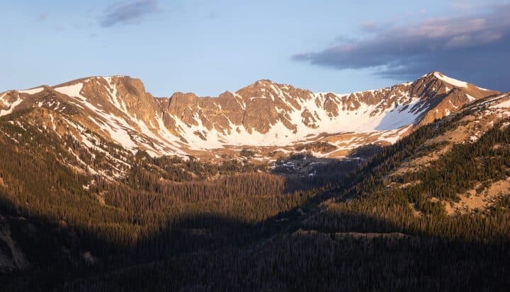 Never Summer Mountains at sunrise, Rocky Mountain National Park; outside race day